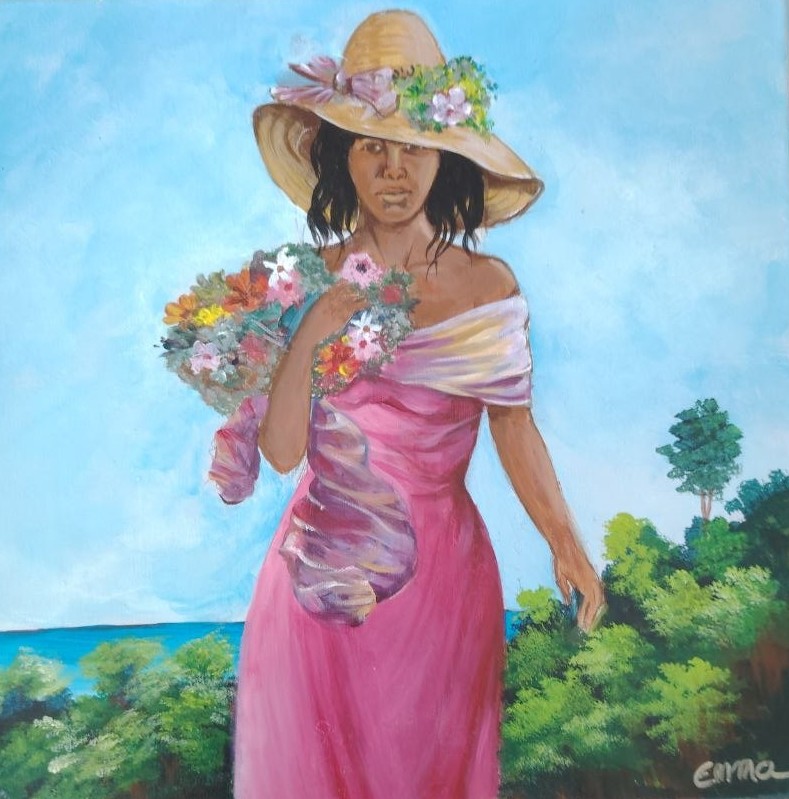 Œuvre d’Emma : femme au bouquet