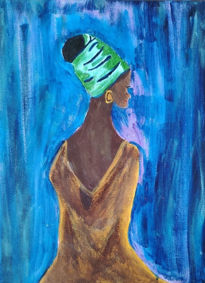 Œuvre d’Emma : femme au foulard bleu